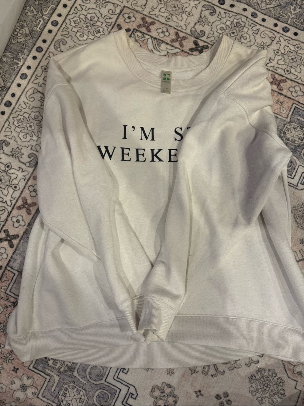 GreenTea White Crewneck Sweatshirt with Black Text Graphic